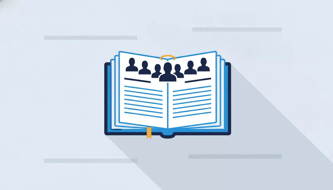 Illustration d'un registre ouvert et d'une liste de noms anonymisée