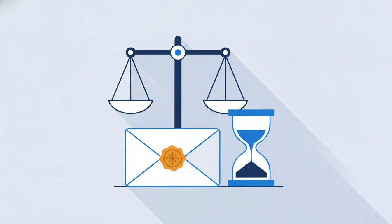 Illustration d'une lettre recommandée scellée posée devant une balance de la justice
